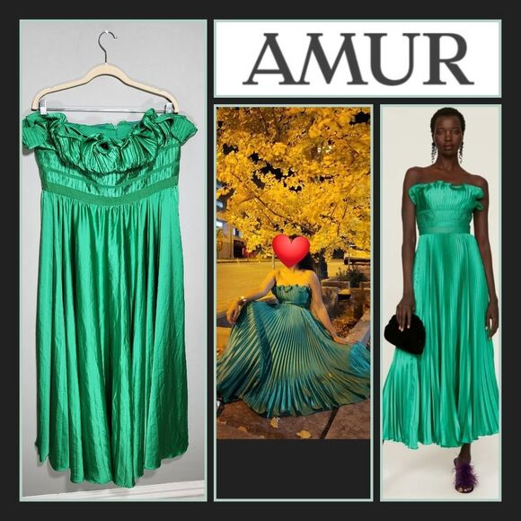 giada pleated dress in green grass amur Giada Pleated Dress